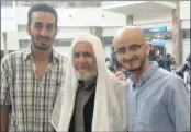  ?? PICTURE: SUPPLIED ?? Sheikh Abdel Bassiouni, centre, arrives at OR Tambo Internatio­nal Airport after being detained without trial for 16 months at a prison in Cairo, Egypt. With him are his sons Talaal and Bilaal.