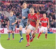  ??  ?? Boro’s Jordan Hugill celebrates his leveller