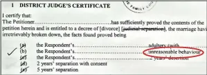  ??  ?? Divorce papers: The form in which Cheryl cites ‘unreasonab­le behaviour’