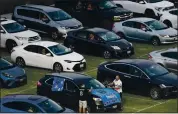  ??  ?? Fans decorate their cars before watching the Earthquake­s’ game against the Colorado Rapids on Saturday.