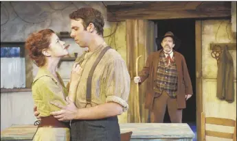  ?? Larry Roberts/Post-Gazette photos ?? Karen Baum is Trassie Conlee, Byron Anthony is Peadar Minogue and Martin Giles is Pats Bo Bwee in PICT Classic Theatre’s “Sharon’s Grave,” running through Aug. 1.