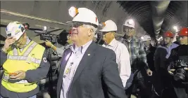  ??  ?? Las Vegas Review-journal file U.S. Rep. John Shimkus, R-ill., leads an April 2015 congressio­nal tour of the Yucca Mountain explorator­y tunnel.