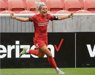  ?? Rick Bowmer / Associated Press ?? Rachel Daly, scoring against Portland in the NWSL Challenge Cup semifinals, and the Dash have a shot at their first title Sunday against Chicago. Saturday, Daly was named the Challenge Cup’s Most Valuable Player.