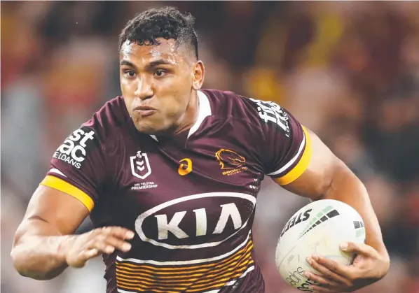  ??  ?? The salary cap has cast doubt over the move of Brisbane Broncos player Tevita Pangai Jr to Penrith. Picture: NRL Photos