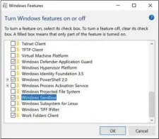  ??  ?? Die Sandbox wird nicht automatisc­h beim Windows-Start aktiviert. Nutzer müssen die Funktion per Klick in der Windows-Features-Auswahl starten.