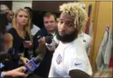  ?? THE ASSOCIATED PRESS ?? Giants wide receiver Odell Beckham Jr. speaks with reporters in the locker room at the Quest Diagnostic­s Training Center on Wednesday.