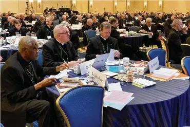  ?? PETER SMITH / AP ?? The U.S. Conference of Catholic Bishops gathers in Baltimore, Wednesday. The group plans to update and recirculat­e a statement on opposing abortion.