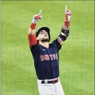  ?? Will Newton / Associated Press ?? The Red Sox’s Michael Chavis celebrates after hitting a two- run home run against the Orioles in the second inning on Saturday.