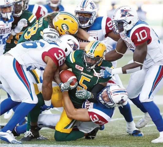  ?? PHOTO AGENCE QMI, CODIE MCLACHLAN ?? La défense des Alouettes a bien fait vendredi soir face aux Eskimos, mais ça n’a pas été suffisant pour décrocher la victoire.