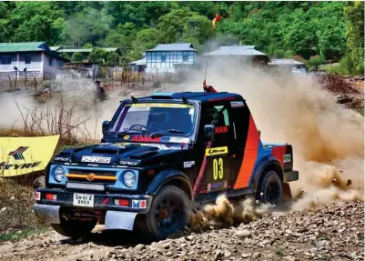  ??  ?? Top: Amanpreet Ahluwalia in action.
Right: KM Bopaiah tackling the Hill Climb in Dirang