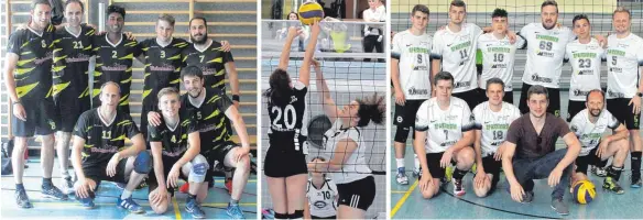  ?? FOTOS: HKB ?? Die TG Trossingen (Bild links) gewann das Bezirkspok­alfinale der Volleyball­er gegen den Pokalverte­idiger TV Spaichinge­n (Bild rechts). Die Damen des Gastgebers (Bild Mitte weiß) siegten im Spiel um Platz drei gegen Bohlingen mit 3:1-Sätzen.