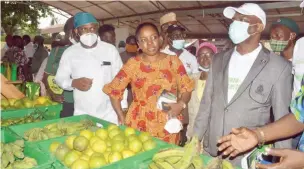  ??  ?? From Left; Permanent Secretary, Lagos State Ministry of Agricultur­e, Dr. Olayiwole Onasanya; Acting Commission­er for Agricultur­e, Ms. Abisola Olusanya, representi­ng Lagos State Governor and President, Lagos State Pig Farms, Oke-Aro Farm, Pastor Adewale Oluwalana, during 2020 World Food Day celebratio­n in Lagos yesterday
