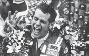  ?? Associated Press ?? In this May 24, 1981, file photo, Bobby Unser holds three fingers aloft after winning his third Indianapol­is 500 in Indianapol­is. Unser, who began racing jalopies in New Mexico and went on to become a beloved figure across racing and part of the only pair of brothers to win “The Greatest Spectacle in Racing,” died Sunday at 87.