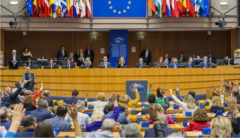  ?? ?? A new procedural rule states that lawmakers should gather “at the front of the Chamber” to give the illusion of a packed crowd.