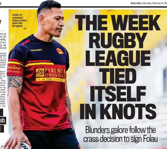  ?? REX ?? Code of conduct: Folau trains with the Dragons