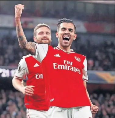  ??  ?? Ceballos celebra el gol que le hizo con el Arsenal al Standard de Lieja en la Europa League.