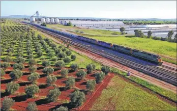  ?? DAVID GRAY / REUTERS ?? Carriages of a train are loaded with grain at a storage site on the outskirts of the town of Bowmans, located north of Adelaide, Australia, on Aug 21.