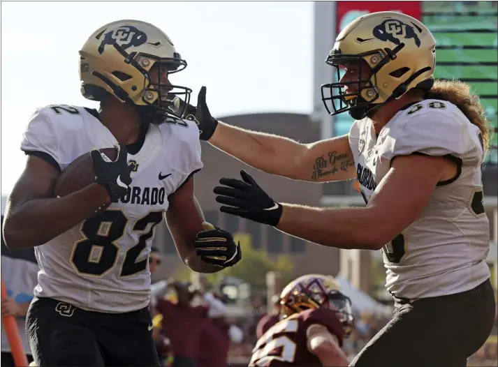  ?? STACY BENGS — THE ASSOCIATED PRESS ?? Brady Russell, right, and a number of other seniors for Colorado will get a chance to close out their career at home as the Buffs host Utah on Saturday afternoon.