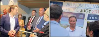  ?? (Photos Adeline Lebel) ?? Le nouveau député a été félicité par le maire de Draguignan, Richard Strambio. Son adversaire est resté dans sa permanence du boulevard Maréchal-Joffre, à Draguignan également.