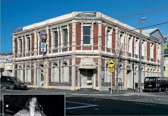  ?? PHOTOS: SUPPLIED; FAIRFAX NZ ?? Above, the now-derelict Adelaide in Wellington is set to be redevelope­d into residentia­l accommodat­ion; left, Ian Waters, a singer with the Riffs, performs at a fundraisin­g concert for Greenpeace at the Gladstone.