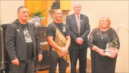  ??  ?? New White Ribbon Ambassador Deanna Veerkamp with Tararua’s other three ambassador­s — Tom Kamura, Tamai Nicholson and Roly Ellis on Thursday night.