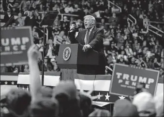  ?? [EVAN VUCCI/ASSOCIATED PRESS FILE PHOTO] ?? President Donald Trump speaks at his most recent campaign rally, March 2, in Charlotte, N.C.