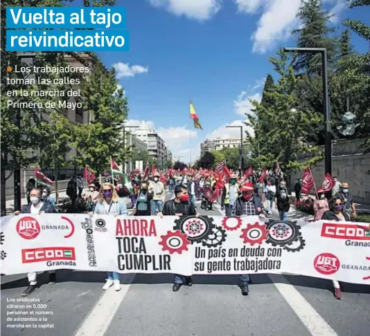  ?? ANTONIO L. JUÁREZ / PHOTOGRAPH­ERSSPORTS ?? Los sindicatos cifraron en 5.000 personas el número de asistentes a la marcha en la capital