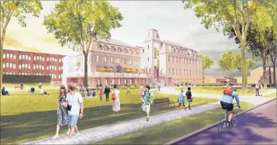  ?? SUBMITTED IMAGE ?? The province will provide $3.2 million, in addition to $1.2 million from New Dawn Enterprise­s, to redevelop the former Holy Angels convent into an arts, culture and innovation centre. Shown above is an artist’s rendition of how the front of the area...