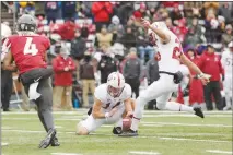  ?? YOUNG KWAK / AP ?? Toner (26) kicks a field goal off a hold by Stanford punter Jake Bailey (14) on Nov. 4 against Washington State in Pullman, Wash.