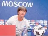  ?? — AFP ?? Germany’s coach Joachim Loew gives a press conference at the Luzhniki Stadium in Moscow on Saturday, on the eve of the Russia 2018 World Cup Group F match against Mexico.
