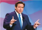  ?? WADE VANDERVORT/GETTY-AFP 2022 ?? Florida Gov. Ron DeSantis has begun touting his retaliator­y move against Disney as a political victory during his public appearance­s.