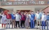  ?? — PTI ?? Junior doctors of Gandhi Medical College raise slogans during their strike demanding for hike in their salaries in Bhopal on Thursday.