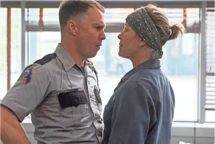  ??  ?? Sam Rockwell and Frances McDormand go head to head in the vengeance-fueled “Three Billboards.” MERRICK MORTON/AP