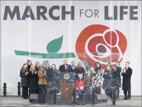  ?? PATRICK SEMANSKY—ASSOCIATED PRESS ?? In this Friday, Jan. 24, 2020, file photo, President Donald Trump speaks at the “March for Life” rally on the National Mall in Washington. The Supreme Court vacancy created by the death of Justice Ruth Bader Ginsburg is heightenin­g a sense of alarm among supporters of abortion rights. And it’s fueling a surge of optimism among abortion opponents.