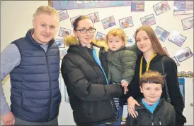  ?? (Pic: John Ahern) ?? WARM WELCOME: Principal, Eoin Bracken, welcoming Joanne Dwyer, Flynn Brown, Tadhg Brown and Georgia Brown to the Castletown­roche National School Open Night. *