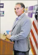  ??  ?? Danny Tarkanian, the Republican candidate for the 3rd Congressio­nal District, speaks at a Henderson rally.