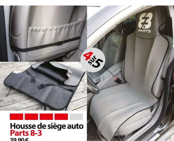  ??  ?? Plus pratique et confortabl­e qu’un sac-poubelle posé sur le siège, cette housse Parts 8.3 en néoprène évite de salir la sellerie de sa voiture en rentrant d’une sortie VTT bien boueuse. Maintenue par l’appui-tête, elle est fixée au dos du siège par une sangle et ne glisse pas. Le nettoyage se fait simplement à l’eau claire ou à la brosse sur la boue sèche.