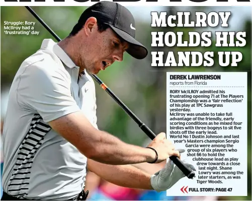  ??  ?? Struggle: Rory McIlroy had a ‘frustratin­g’ day