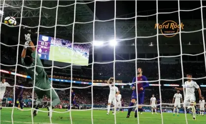  ?? Photograph:
Mike Ehrmann/Getty Images ?? Barcelona playing Real Madrid during their Internatio­nal Champions Cup match at Hard Rock Stadium in Miami last year.