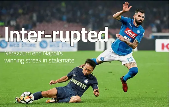  ??  ?? Beat you to it: Inter Milan’s Yuto Nagatomo (left) going for the ball against Napoli’s Elseid Hysaj during their Serie A match at San Paolo Stadium in Naples on Saturday. — Reuters
