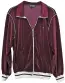 ?? ?? A CURRENT FAVORITE: Pierre Cardin Burgundy Track Jacket With Bone Piping, $225. “Bella Hadid got one of these jackets from us. She wore it off the shoulder,” Farahmand says.