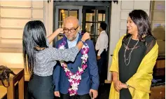  ??  ?? Fouzul Hameed - Managing Director of Hameedia, the Chief guest, greeted by Ms. Aruni Mahipala, Director/COO of ANC Education