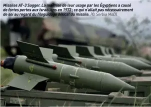 ?? (© Serbia MOD) ?? Missiles AT-3 Sagger. La maîtrise de leur usage par les Égyptiens a causé de fortes pertes aux Israéliens en 1973 ; ce qui n'allait pas nécessaire­ment de soi au regard du filoguidag­e délicat du missile.