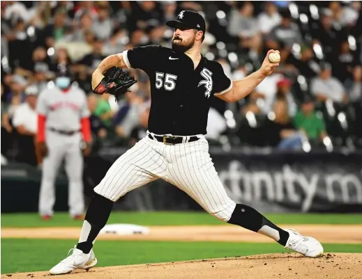  ?? JAMIE SABAU/GETTY IMAGES ?? Sox starter Carlos Rodon allowed one run and three hits and struck out seven in five innings Friday. He threw 86 pitches and got 12 swings-and-misses.