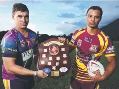  ??  ?? TREASURED TROPHY: Edmonton captain Travis Harrison and Southern Suburbs captain Roland Gallen. Picture: BRENDAN RADKE