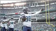  ?? AP-Matt Rourke ?? Seattle Seahawks’ Bradley McDougald (30) celebrates after intercepti­ng a Philadelph­ia Eagles’ pass in Philadelph­ia.