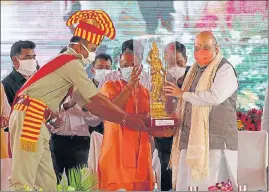  ?? DEEPAK GUPTA/HT PHOTO ?? Union home minister Amit Shah attending laying of foundation stone ceremony of UP state forensic science institute at Pipersand area in Lucknow on Sunday. Chief Minister Yogi Adityanath, deputy CMs Keshav Prashad Maurya and Dr Dinesh Sharma and BJP state chief Swatantra Dev Singh were also present.