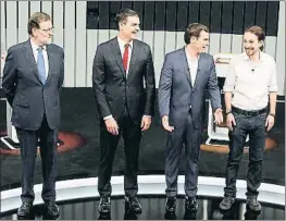  ?? DANI DUCH / ARCHIVO ?? Rajoy, Sánchez, Rivera e Iglesias, en el debate electoral en el 2016