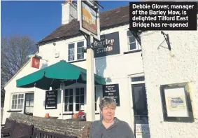  ?? ?? Debbie Glover, manager of the Barley Mow, is delighted Tilford East Bridge has re-opened