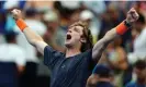  ?? Photograph: Will Oliver/EPA ?? Andrey Rublev celebrates reaching another grand slam quarter-final.